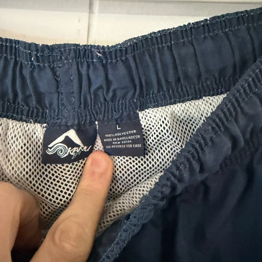 Kanu Surf Swim Trunks Mens Large Navy Blue Tropical Hibiscus‎ Board Shorts